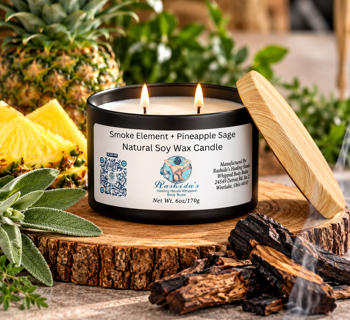 Smoke Element+ Pineapple Sage 6oz Soy Wax Candle